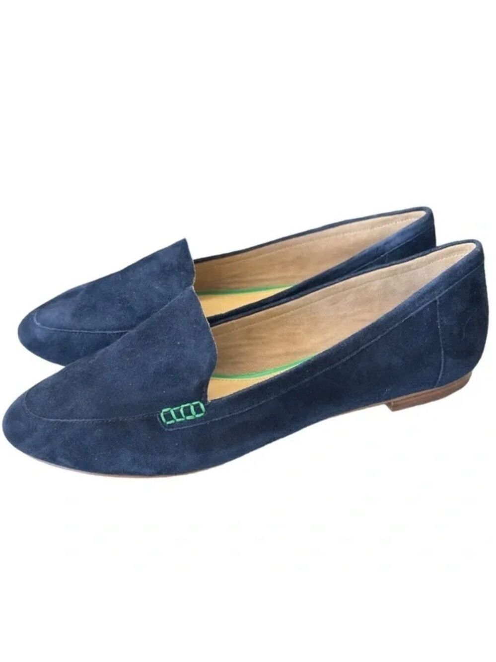 Talbots Blue Suede Leather Classic Flat Loafers Womens Shoe Size 5.5 Preppy EUC